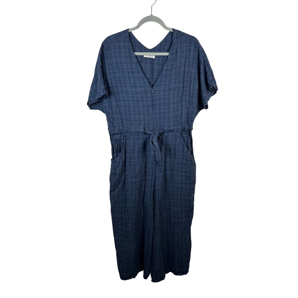 Oddbird Jumpsuit Womens Medium Blue Very Good Cotton Viscose Plaid Tie Waist